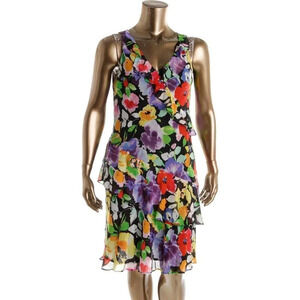 Lauren Ralph Lauren Women's Pansy Floral V-Neck Ruffle Dress Size 14